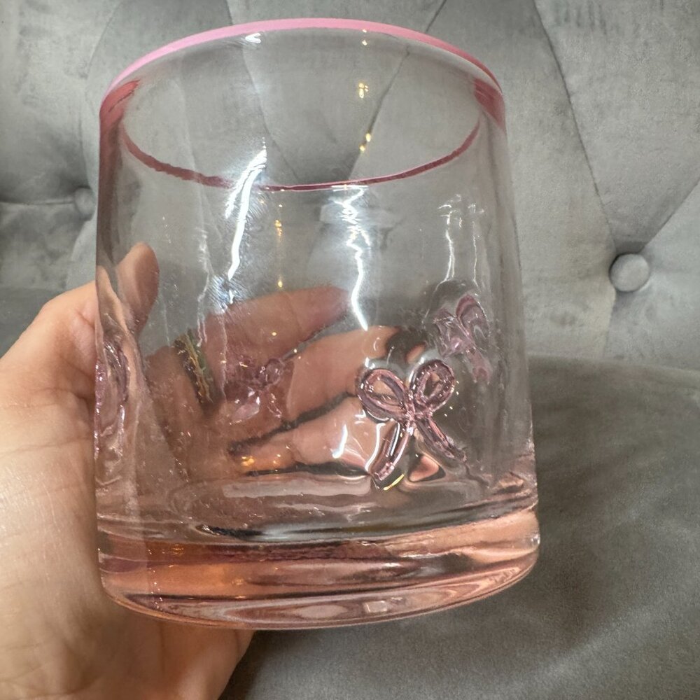 Pink‎ Bow Icon Handblown Juice Glass NWT anthro look